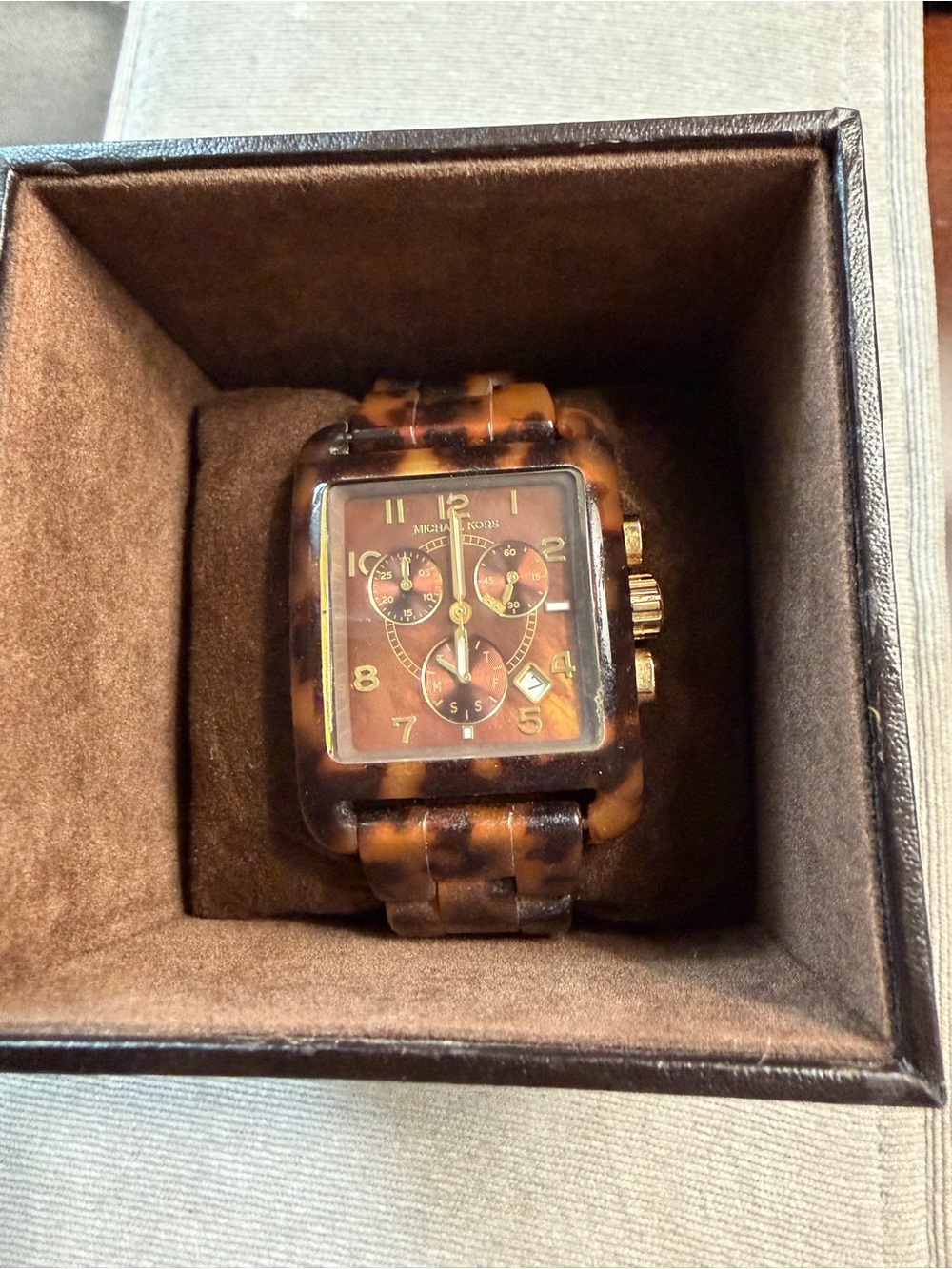 Michael Kors Tortoiseshell Brown Gold-Tone Chronograph Watch